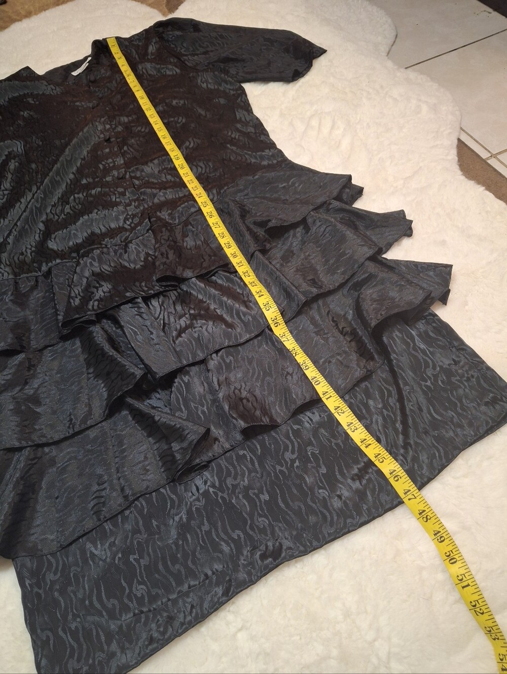 Vintage 1980s Christie Black Relaxed Buttoned Tiered Ruffle Maxi Dress Size 18 - Picture 15 of 15